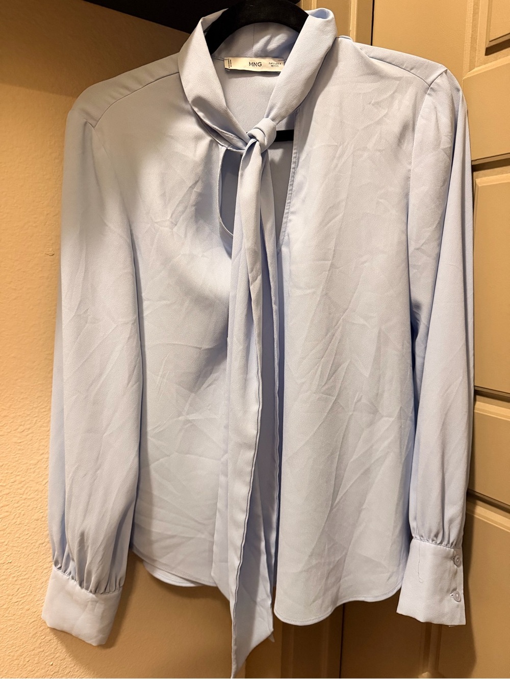 Mango Light Blue Tie-Neck Blouse